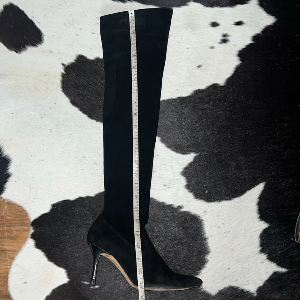 Manolo Blahnik Black Suede Thigh High Over-the-knee Pointed Heeled Boots, 37.5